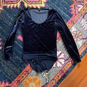 J. Crew blue velvet long sleeve bodysuit